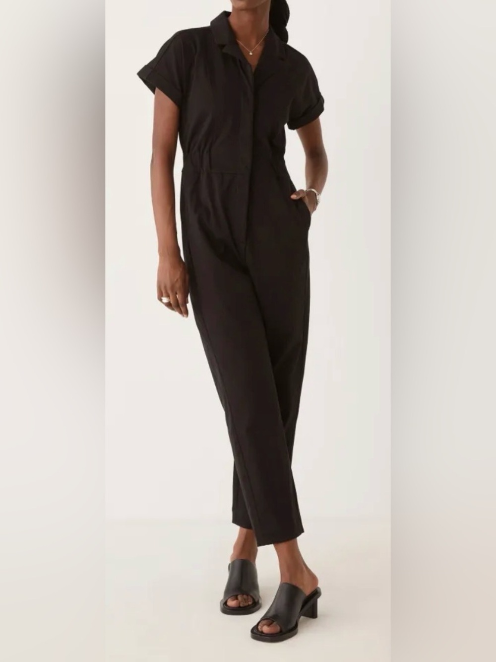 Frank And Oak Commuter Button Front Short Sleeve Shirt Jumpsuit Large⁠